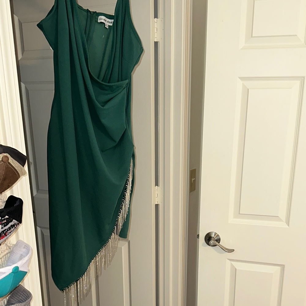 Green Draped Dress with Fringe